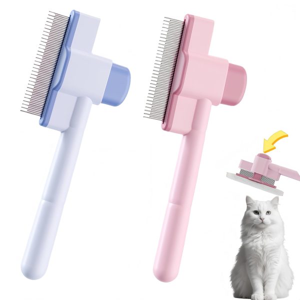 2 Pack-Pet Comb,Flea Comb for Cats&Dogs Cleaning Removal Comb Pet Hair Gentle with Release Button,Kittens Pet Comb to Groom Hair and Knots (Pink & Blue)