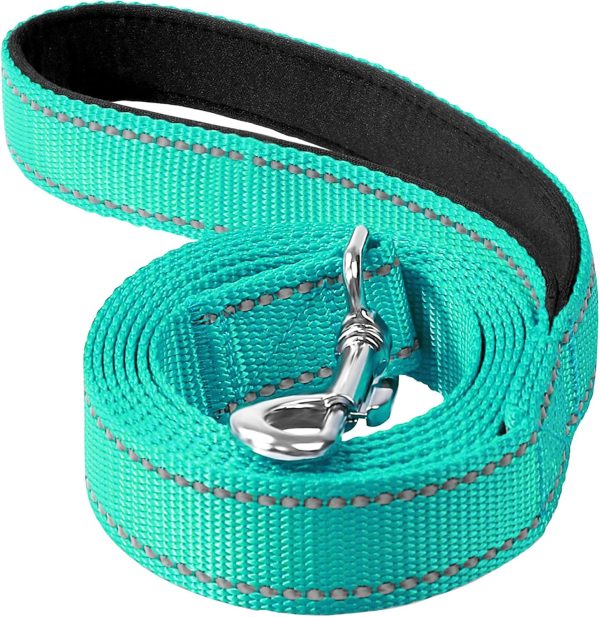 6FT Reflective Nylon Dog Leash with Soft Padded Handle for Walking, Running and Training, Supports Small Medium and Large Dogs (Turquoise, 3/4Inch Wide)