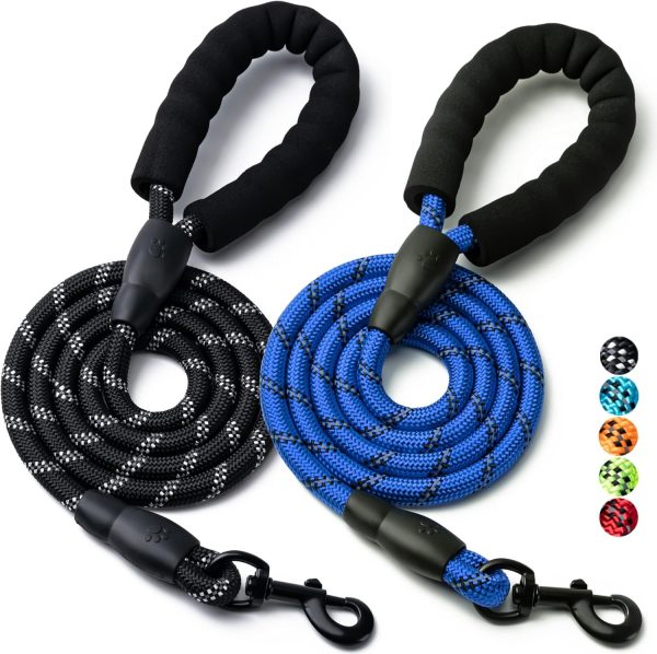 2 Pack Dog Leash, 4/5//6 FT Heavy Duty Nylon Rope Pet Leashes with Comfortable Padded Handle, Reflective Dog Leashes for Small Medium and Large Dogs (5FT-1/2,Black/Dark Blue)
