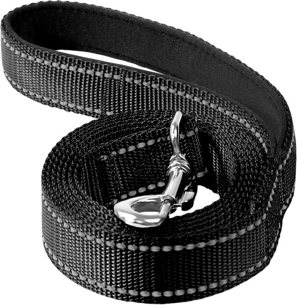 4FT Reflective Nylon Dog Leash with Soft Padded Handle for Walking, Running and Training, Supports Small Medium and Large Dogs (Black, 3/4 Inch Wide)
